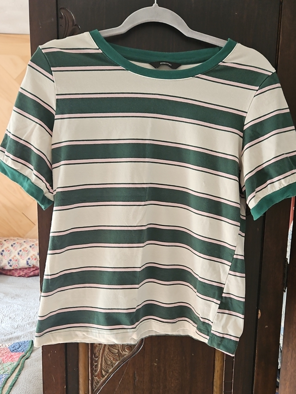 Casual Striped Short Sleeve Tee - Green & White